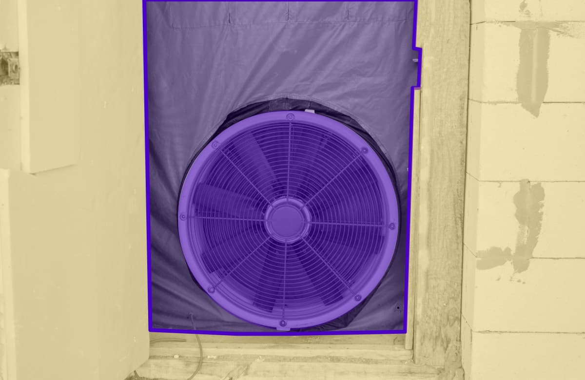 Blower door test highlighted in purple